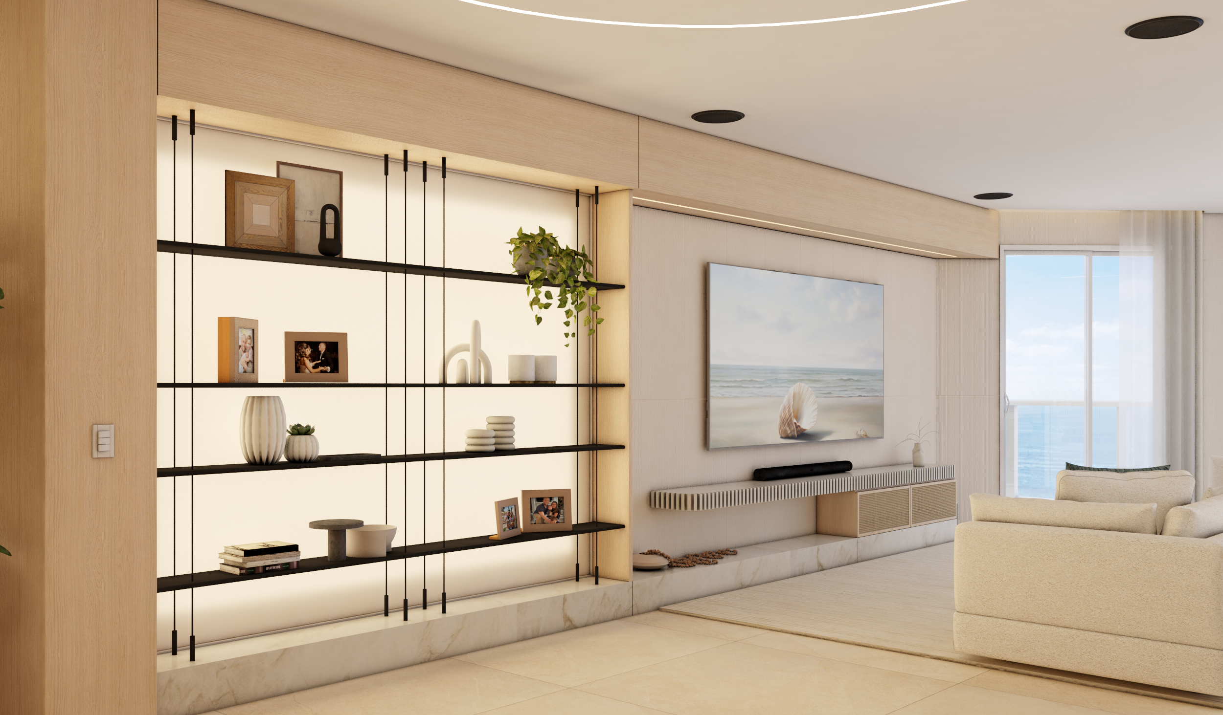 TV Room shelves and display